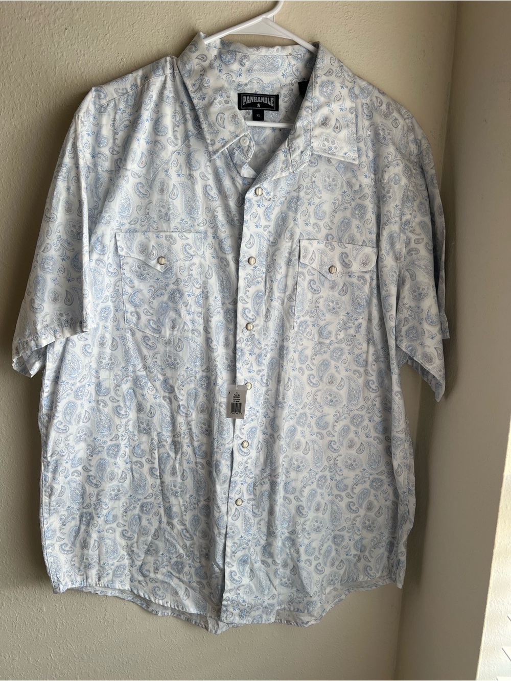 Panhandle Slim White and Light Blue Paisley Short Sleeve Button-Down